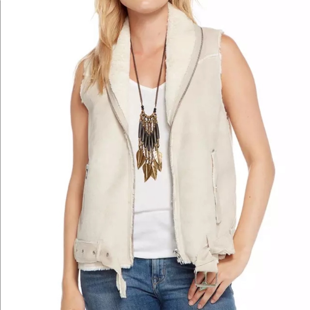Chaser Natural Faux Suede & Fur Moto Vest